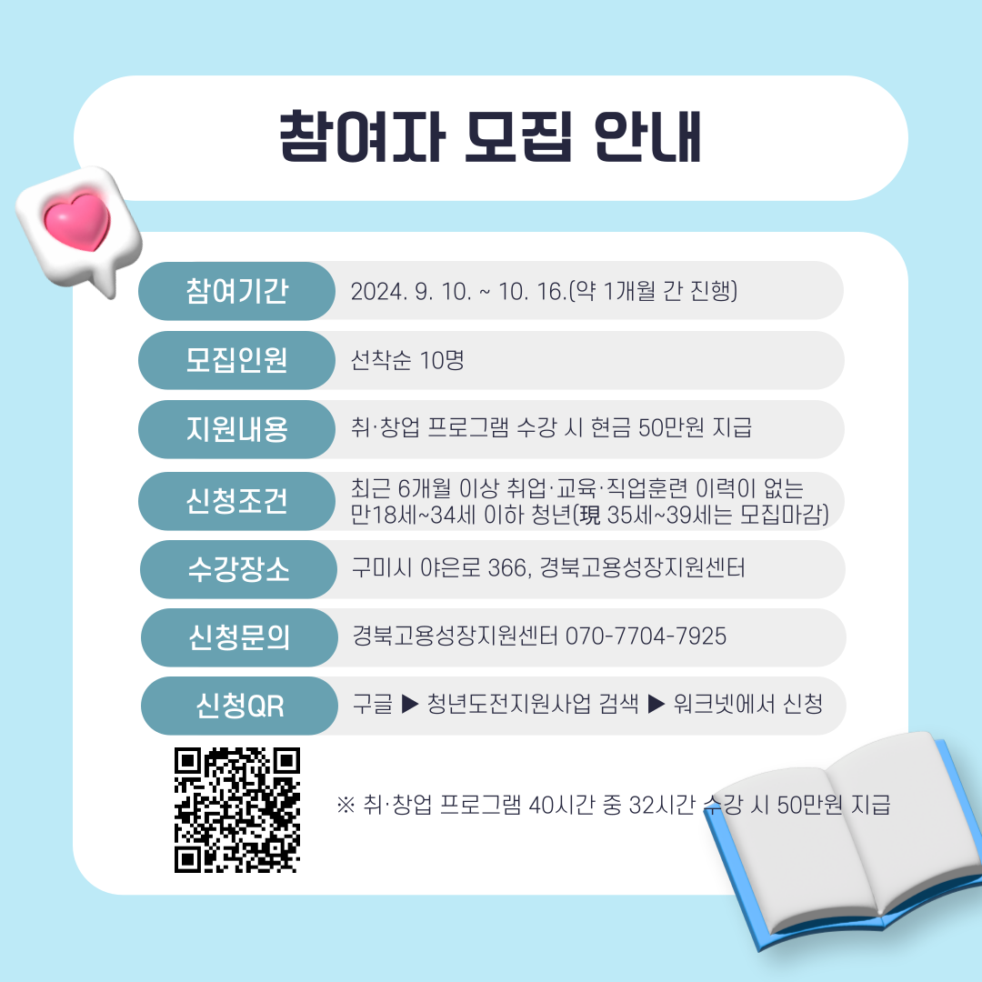 청년도전지원사업 단기(1개월) 참여자 모집