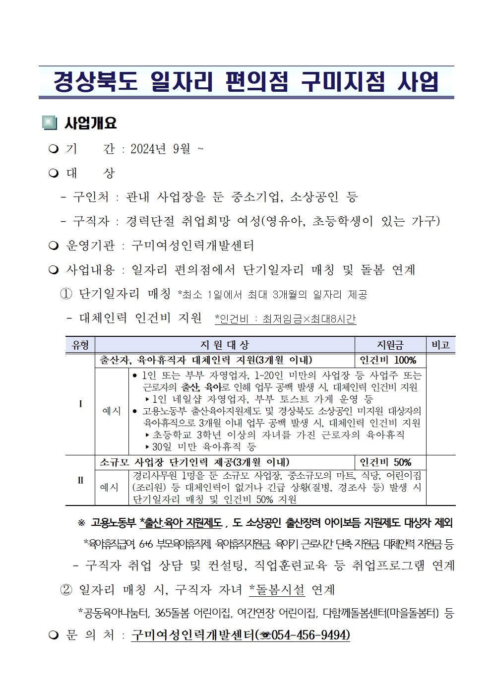 경상북도 일자리 편의점 구미지점 사업 안내 첨부 이미지